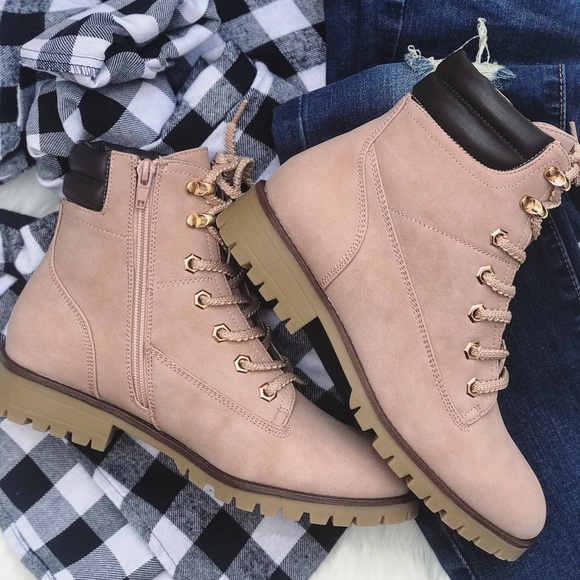 Qupid Shoes - The Qupid SEVERE Blush Lace-Up Boot